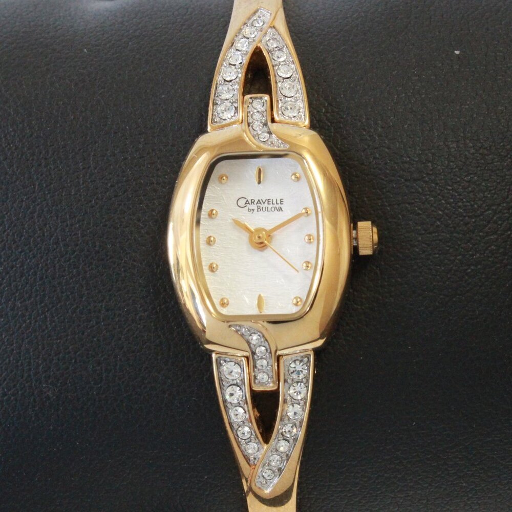 Caravelle Ladies Gold Tone Watch ½ Bangle Bracelet MOP Dial 16mm - Picture 6 of 13